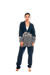 Denim Hand Embroidery Abstract Pant And Suit