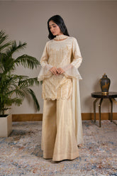 Ivory Tulle Kurti Paired With Kasab Silk Gharara And Dupatta
