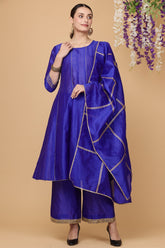 Royal Blue Silk Kurta Set With Gota Work