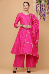 Pink Silk Kurta Set With Gota Work