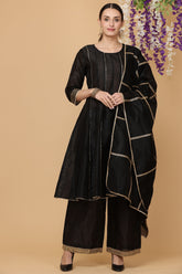 Black Silk Kurta Set With Gota Work