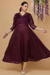 Purple Silk Kurta Set With Gota Work
