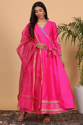 Pink Silk Kurta Set With Gota Work