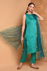 Teal Green Silk Kurta Set