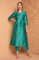 Teal Green Embroidered Kurta Set