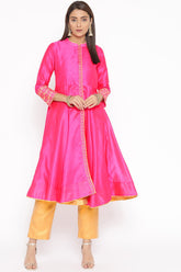 Pink Silk Kurta Set With Embroidery