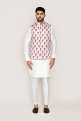 White Kurta with Straight Fit Pant And Jacket