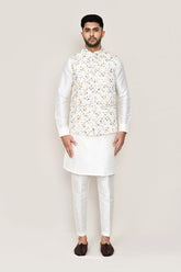 White Kurta with Straight Fit Pant And Jacket