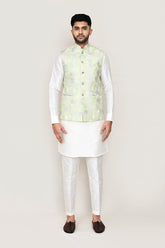 White Kurta with Straight Fit Pant And Jacket