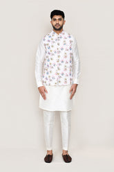 White Kurta with Straight Fit Pant And Jacket