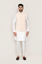 White Kurta with Straight Fit Pant And Jacket