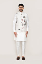 White Kurta with Straight Fit Pant & Jacket