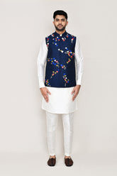 White Kurta with Straight Fit Pant & Jacket