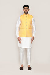 White Kurta with Straight Fit Pant And Jacket