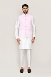 White Kurta with Straight Fit Pant And Jacket