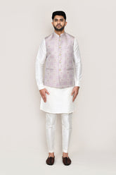 White Kurta with Straight Fit Pant And Jacket