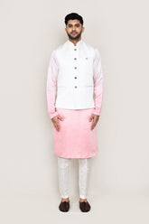 White Kurta with Straight Fit Pant And Jacket