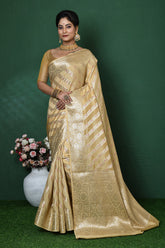 Vez Cream Banarasi Silk Saree