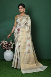 Off White Banarasi Silk Saree