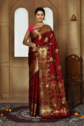 Wine Banarasi Silk Saree