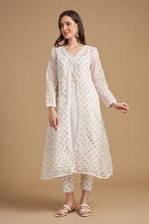 Ivory Thread Jacket And Anarkali With Palazzo