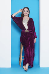 Wine Velvet Gown With Silver Halter Neck Ineer