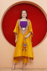 Yelow Kaftaan Set with ineer and Potli