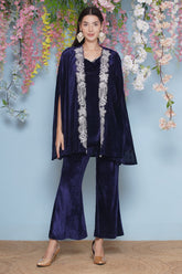 Navy Blue Velvet Cape Set
