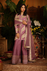 Purple Chanderi Silk Kurti Paired With Gotta Sharar And Tulle Dupatta