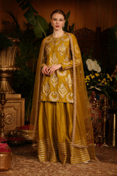 Mustard Chanderi Silk Paired With Sharar And Dupatta