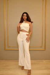 Frindges Crop Top With Side Cut Wide Leg Pants