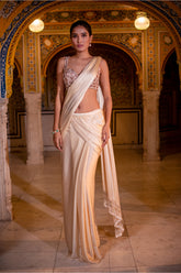 Ivory Satin Silk Drape Saree