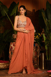 Dusty Pink Georgette Drape Saree