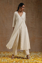 Ivory Gold Cotton Angrakha Kurta Set