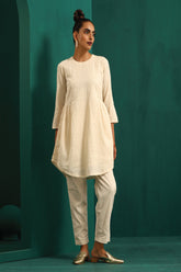 Truebrowns Ivory Tonal Cotton Side Gathers Co-Ord Set