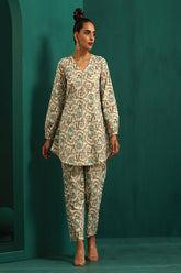 Truebrowns Teal Floral Cotton Printed Short Co-Ord Set