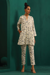 Truebrowns Blue Floral Cotton Printed Relaxed Co-Ord Set