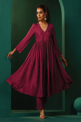 Truebrowns Purple Silk Angrakha Kurta Pant Set