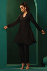 Truebrowns Black Silk Collar Co-Ord Set