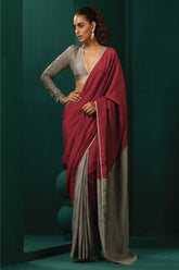 Truebrowns Grey Purple Silk Pre-Stitched Saree