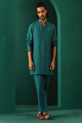 Truebrowns Men'S Teal Silk Co-Ord Set