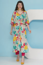 White Printed Tie Knot Choga Set