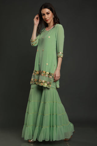 Cyan Kurta With Garara And Dupatta