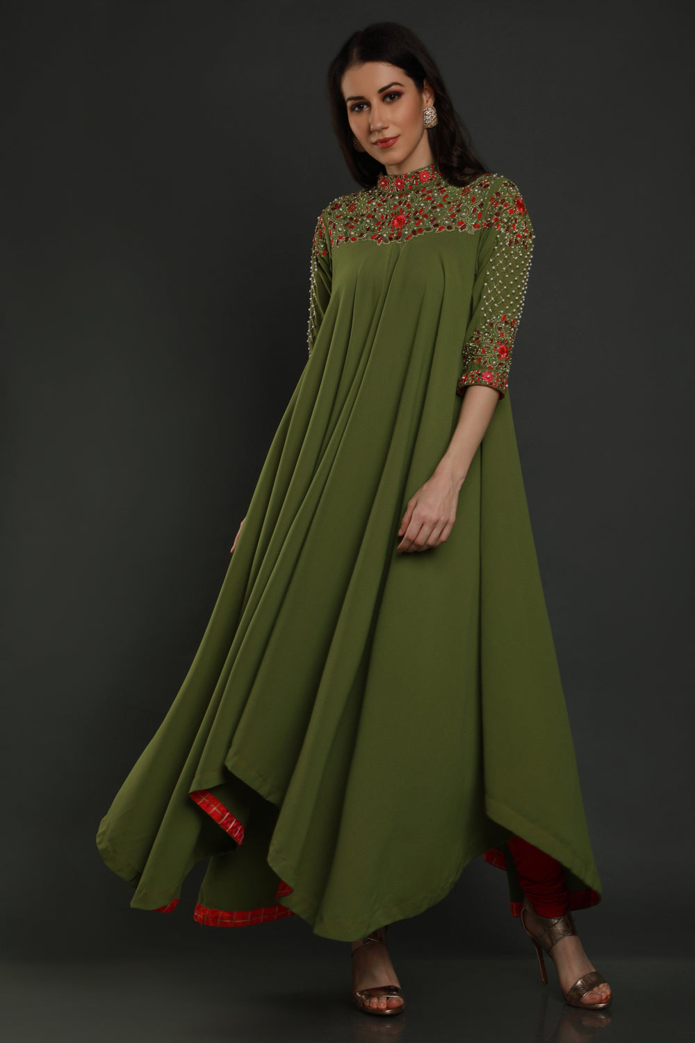 Moss Green Asymmetrical Flared Tunic