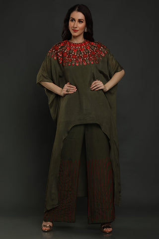 Dark Olive Kaftan With Pants