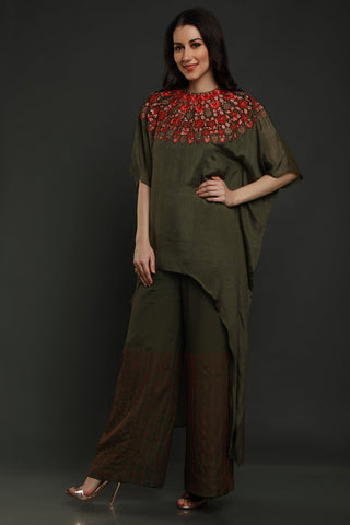 Dark Olive Kaftan With Pants