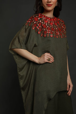 Dark Olive Kaftan With Pants