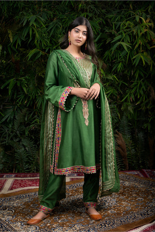 Forest Green Chanderi Silk A-Line Suit