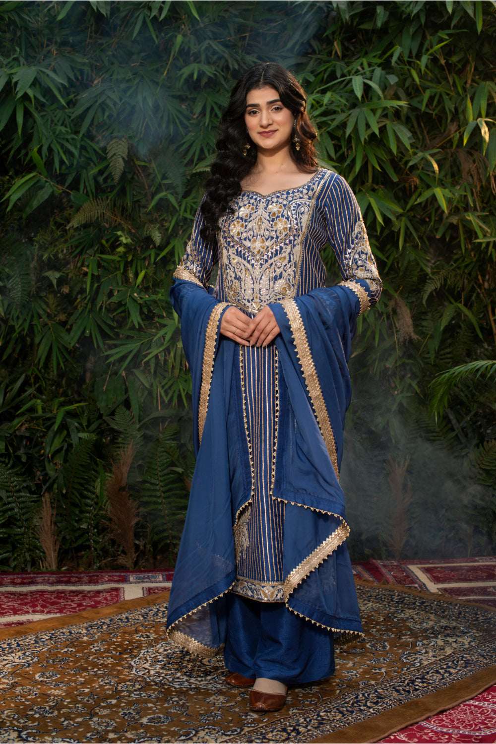 Royal Blue Raw Silk Straight Suit Paired With Pants And Dupatta