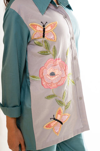 Hand  Crafted Floral Embroidered Co- Ord Set